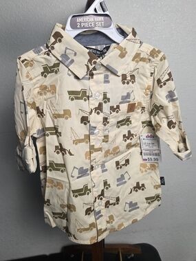 American Hawk Cream Construction Print Button-Down Shirt for Kids